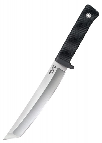 Das Recon Tanto Messer aus San Mai Stahl verfügt über eine robuste, gerade Klinge mit einer leichten Krümmung zur Spitze. Der schwarze, strukturierte Griff bietet hervorragenden Halt und Kontrolle. Es zeichnet sich durch seinen schlichten und funktio