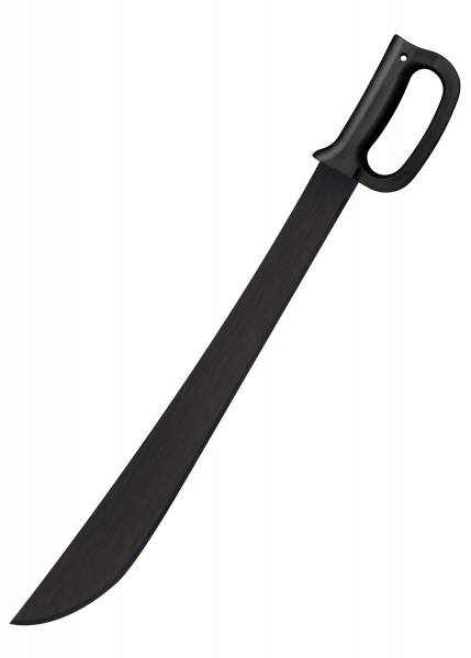 Das Bild zeigt eine Latin Machete mit Bügelgriff und einer 21-Zoll-Klinge. Das schlanke, robuste Design wird durch die matte schwarze Oberfläche hervorgehoben. Die Machete wird mit einer Scheide geliefert.