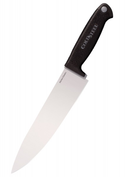 Ein Kochmesser der Marke Kitchen Classics mit einem optimierten Griff. Das Messer hat eine scharfe, glänzende Klinge und einen ergonomischen, schwarzen Griff, der eine sichere Handhabung ermöglicht. Es ist ideal zum Schneiden, Hacken und Zerkleinern 