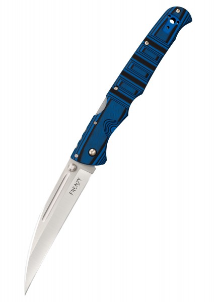 Das Taschenmesser Frenzy II mit Klinge aus S35VN-Stahl und blau/schwarz gemustertem Griff bietet Präzision und Haltbarkeit. Das schlanke Design weist eine einzigartige Kombination aus Funktionalität und Stil auf.