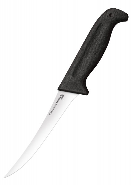 Ein Ausbeinmesser mit steifer, geschweifter Klinge aus der Commercial Serie. Das Messer hat einen ergonomischen schwarzen Griff, der für einen sicheren Halt sorgt. Die Klinge ist scharf und eignet sich hervorragend zum präzisen Schneiden. Ideales Wer
