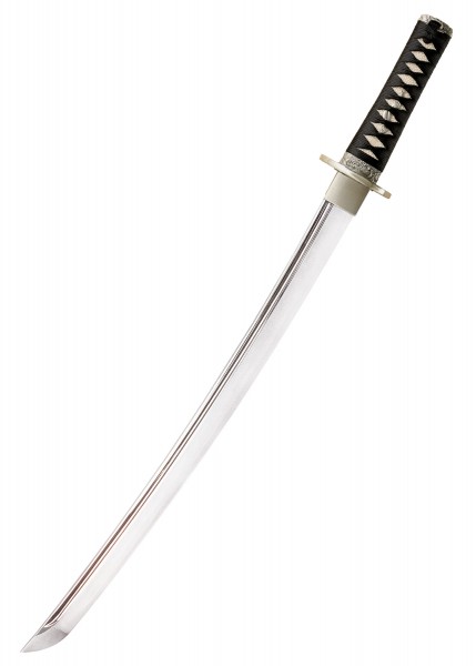 Die Emperor Wakizashi ist ein kunstvoll gestaltetes japanisches Kurzschwert mit einer langen, gebogenen Klinge und einem schwarzen, traditionell umwickelten Griff. Ideal für Sammler und Schwertenthusiasten.