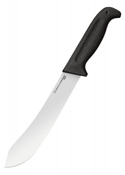 Das Bild zeigt ein Schlachtermesser aus der Commercial Serie. Das Messer hat eine lange, gebogene Klinge aus Edelstahl und einen ergonomischen, schwarzen Griff. Es ist für professionelle Anwendungen in der Fleischverarbeitung konzipiert.